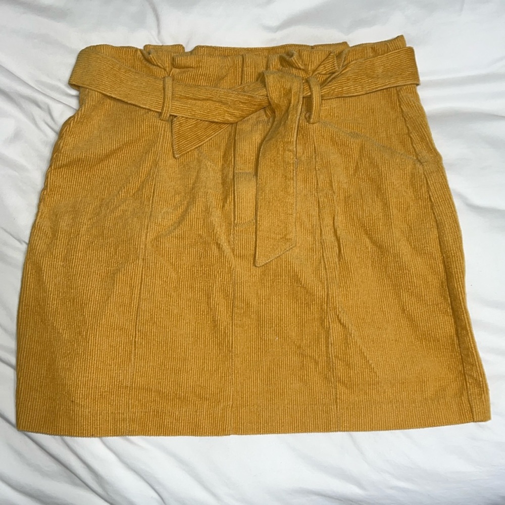 Pink Lily Mustard Corduroy Tie front Skirt